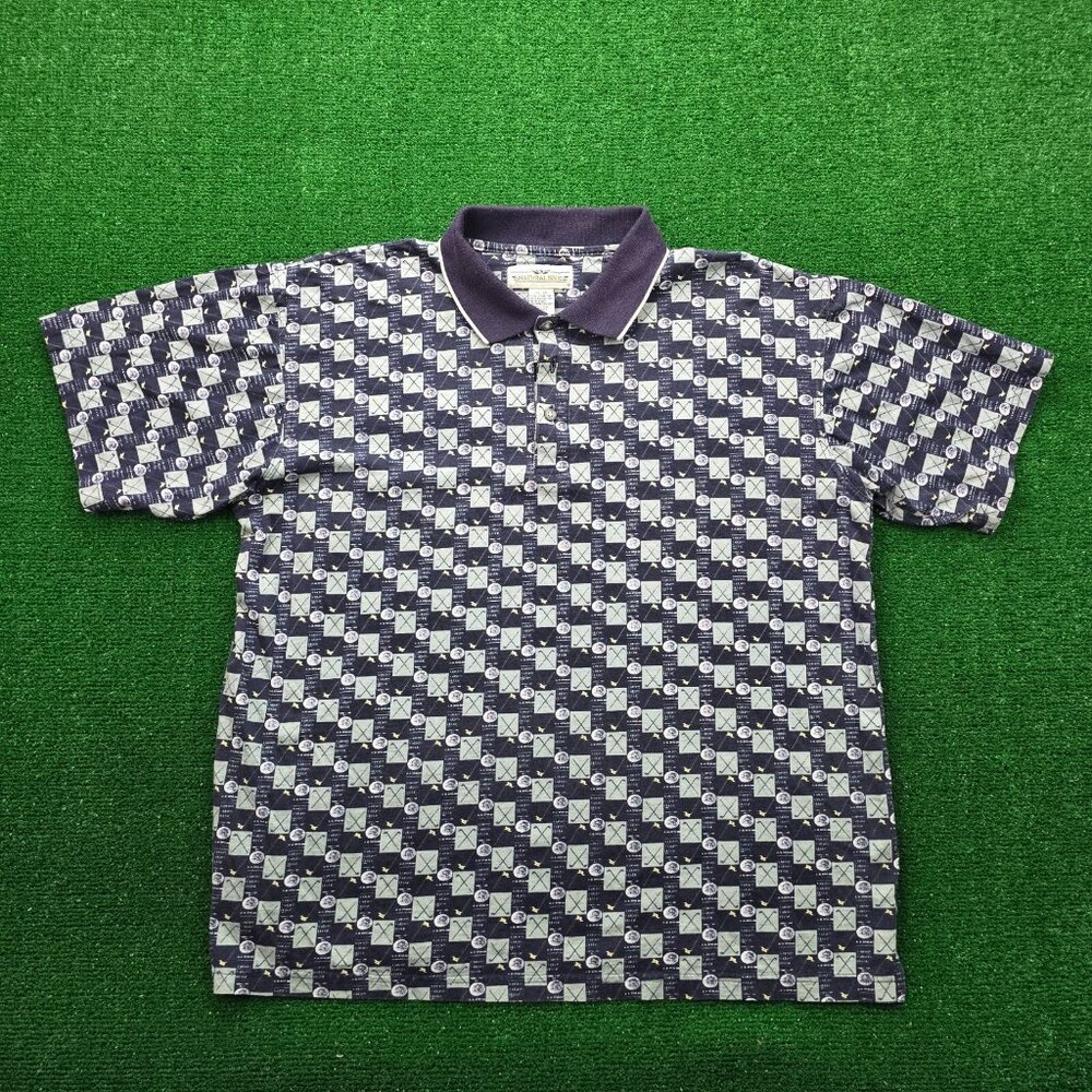Natural Issue Polo Shirt Mens XL Blue Short Sleeve Abstract Geometric Golf AOP